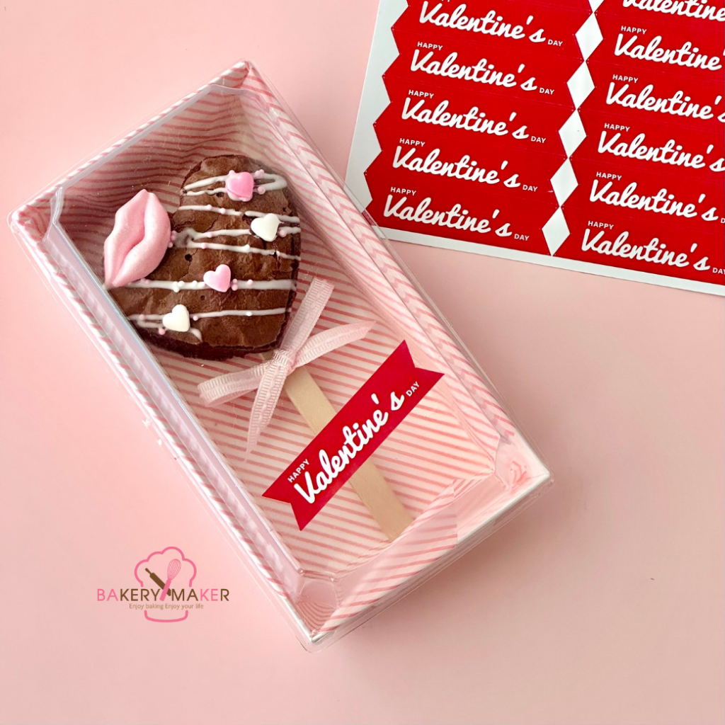 สติกเกอร์ Happy Valentine's day ป้ายทรงยาว 48 ดวง / สติ้กเกอร์ตกแต่งกล่อง วาเลนไทน์ Sticker