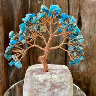 ต้นไม้บอนไซ ลวดดัด หินนำโชค หินมงคล บลู อะพาไทต์ Blue Apatite gemstone wire tree