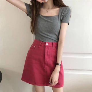 เสื้อคอเหลี่ยมแขนสั้น เต็มตัว (ผ้าคอตตอน) เข้ารูปทรงสวย