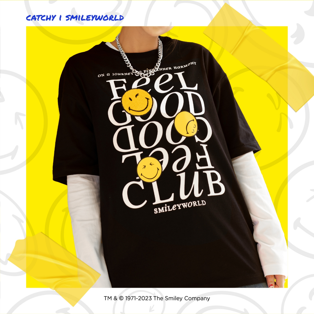 CATCHY x SMILEYWORLD® เสื้อยืด โอเวอร์ไซส์ ลายสไมลี่ ลิขสิทธิ์แท้ พร้อมส่งจากไทย Cotton100% Tufting Smiley Oversized Tee