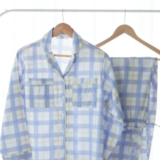 ชุดนอน sliptosleep - Blue Grids Long Sleeve Pants Set