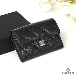 NEW CHANEL CARD HOLDER SARAH SHORT BLACK CAVIAR SHW