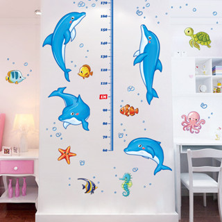 สติ๊กเกอร์วัดส่วนสูง โลมา สติ๊กเกอร์ติดผนัง วัดส่วนสูง เด็ก สัตว์ Height Kids Wall Sticker XL8368