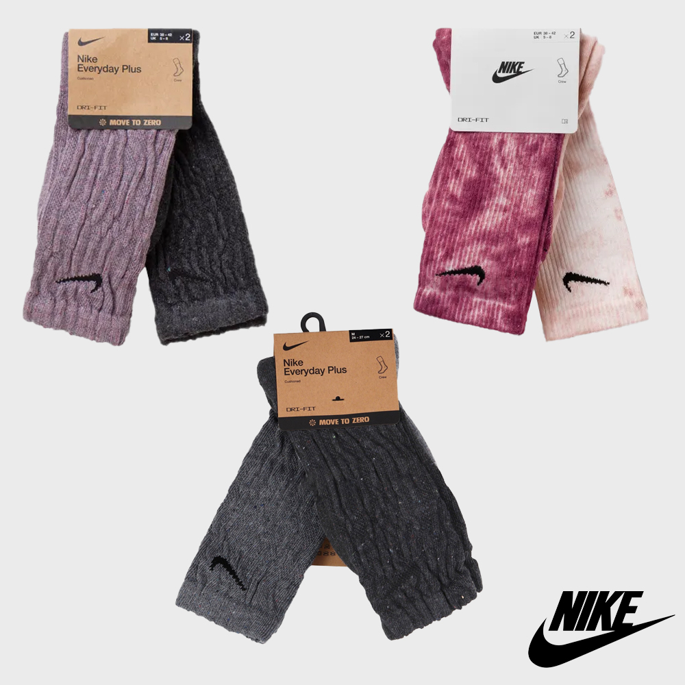 Nike Collection ถุงเท้า ข้อยาว (2 คู่) Everyday Plus Cushioned Tie-Dye Crew Socks DM3407-909 / DQ6448-902 / DQ6448-904