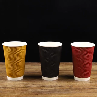 แก้วกระดาษยกลัง【500ใบ】แก้วร้อนดับเบิลวอลล์ 8oz 12oz 14oz 16oz เนื้อกระดาษหนาพิเศษ