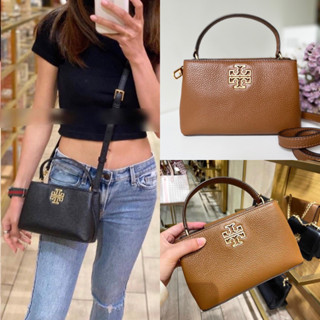 🎀 (สด-ผ่อน) กระเป๋าสะพาย 7.5 นิ้ว 139091 / 8 นิ้ว 145357 สีดำ น้ำตาล Tory Burch Britten Micro Pebble Leather Satchel