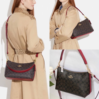 🎀 (สด-ผ่อน) กระเป๋า 10 นิ้ว สายแดง CF377 Clara Shoulder Bag In Signature Canvas