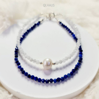 QIHAUS - Bracelets กำไลหิน สร้อยข้อมือหิน มินิมอล ลาพิส ลาซูรี่ เรียบ และมูนสโตนมีมุก/ กำไลหิน/ กำไลมินิมอล/ สร้อยข้อมือ