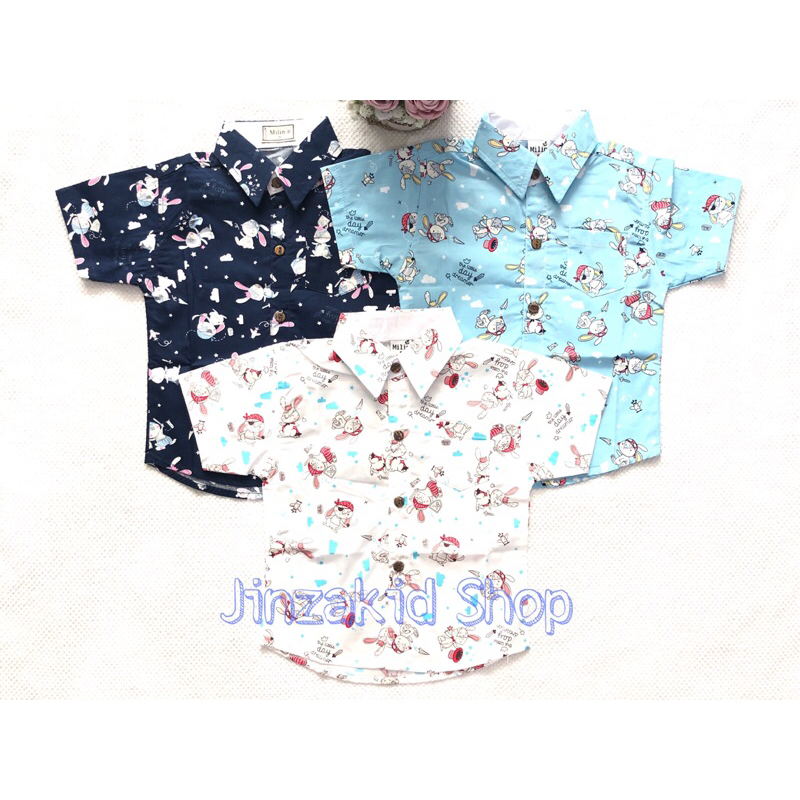 เสื้อเชิ้ตคอปกลายวิลเทจ"ลายกระต่ายโจรสลัด"เด็ก1-10ปี S-4XLผ้านิ่มใส่สบาย พร้อมส่ง
