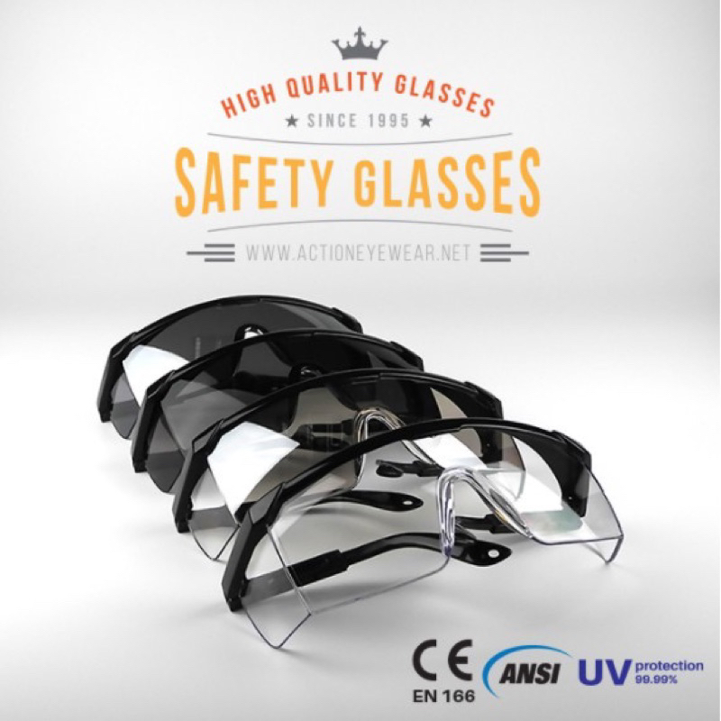 แว่นตานิรภัย แบรนด์  Action Eyewear รุ่น : 703 AF (กันฝ้า 100%)  มีของแถมให้ทุกออเดอร์ค่ะ