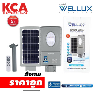 โคมไฟถนนโซล่า 100W WELLUX LED STREET LIGHT SOLAR รุ่น NEPTUNE SERIES สว่างยันเช้า พร้อมขาจับ