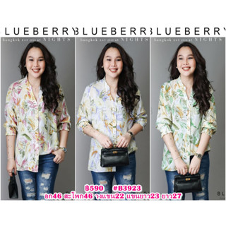 (อก46) B3923 BLUEBERRY NIGHTS เสื้อทูนิคเชิ้ตแขนยาวคอทูนิคกระะดุม3 เม็ด ผ้าโพลีเอสเตอร์ผสมชีฟองเนื้อนุ่มสวยสุดหรู ผ้ดีเ