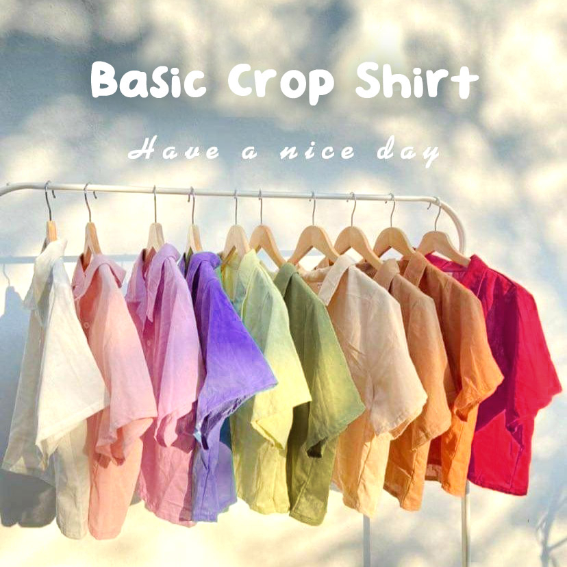 เสื้อเชิ้ตครอป คอปก สีพื้น มินิมอล อก 40 ทรง Oversize เสื้อเชิ้ตผู้หญิง ครอปเชิ้ตเอวลอย