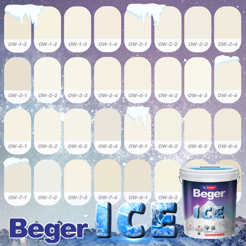 สีทาบ้าน 18 ลิตร Beger สีครีม กึ่งเงา Beger ICE สีทาภายนอกและใน เช็ดล้างได้ กันร้อนเยี่ยม เบเยอร์ ไอ