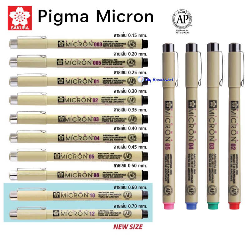 Pigma พิกม่า ปากกาตัดเส้น สีดำหัวเข็ม หัวพู่กัน ปากตัด น้ำหมึกคมชัด คงทน Pigment หัวเข็ม (กันน้ำได้ 100%)