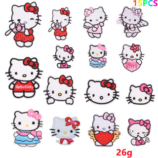 น่ารักมากก! อาร์มรีดติดเสื้อ ลาย HELLO KITTY ติดผ้า ติดหมวก ติดผ้าห่ม ตัวรีดติดเสื้อ ตัวปัก （1ชุดมี15ชิ้น）B34-A