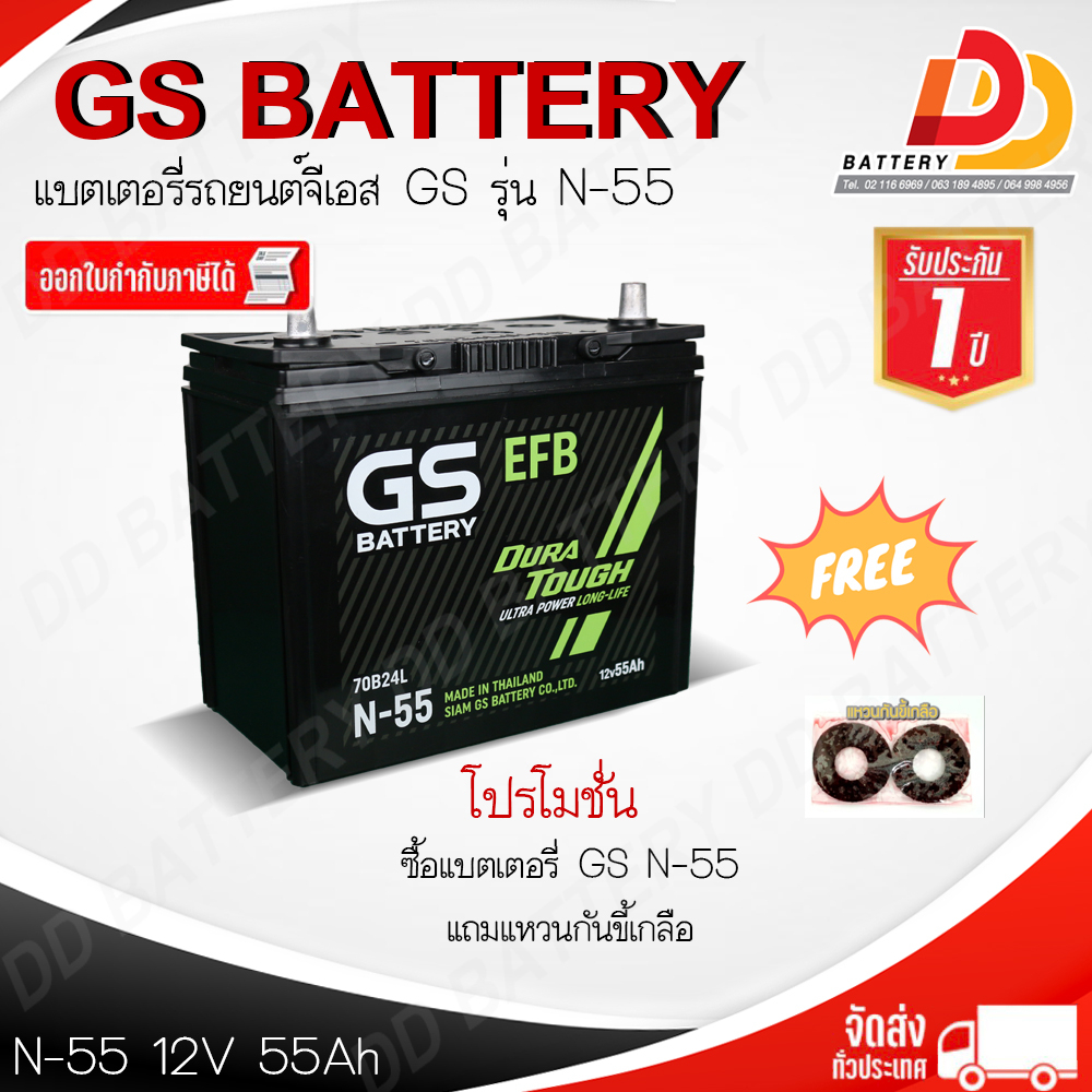 GS N55 ISS (12V 55 AH) แบตเตอรี่พร้อมใช้ สำหรับรถระบบ Start & Stop ของแถมตามปก