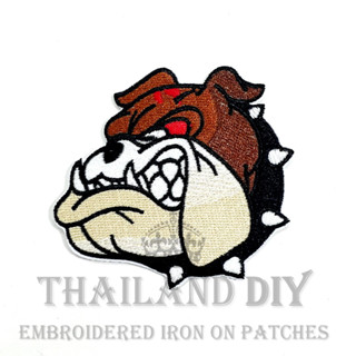 ตัวรีดติดเสื้อ งานปัก ลาย สุนัข หมา สุนัขพันธุ์ บูลด็อก สัตว์เลี้ยง Bulldog Dog Patch WOP DIY ตัวรีด อาร์มติดเสื้อ หมวก