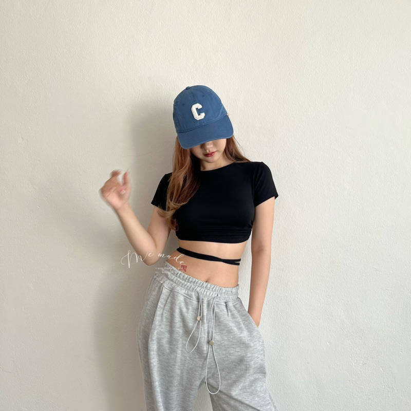 เสื้อครอปเรย่อน เว้าหลัง มีเชือกพันเอว - รูปที่ 4
