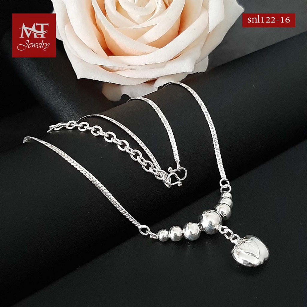 MT สร้อยคอเงินแท้ สร้อยคอพร้อมจี้ รูปแอปเปิ้ล ยาว 16 18 นิ้ว Necklace (snl122-16) MT Jewelry มณีธารา