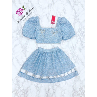 🔥พร้อมส่ง S🔥ป้าย Widelia@real Cmeo  Set Top+Skirt เซ็ทเสื้อครอปแขนพองกับกระโปรงสั้น