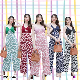 18344 จั๊มสูทสายเดี่ยว ขายาว พิมพ์ลาย One-shoulder jumpsuit with printed print