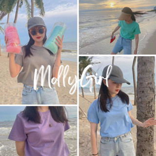 Mollygirl เสื้อครอปคอกลมสีพื้น สไตล์ชิวๆ เสื้อครอปหญิงเสื้อแฟชั่นผญ  22132#