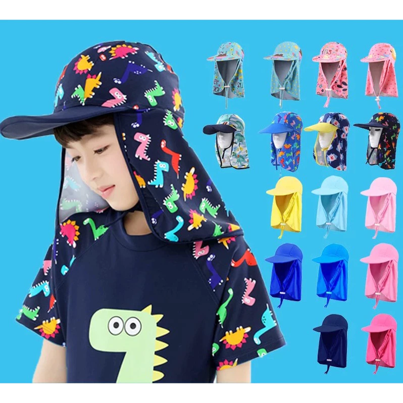 jqk หมวกปีกมีผ้าคลุมคอ เชือกรูดด้านหน้าสำหรับเด็ก มี10ลาย ให้เลือก รุ่น F12