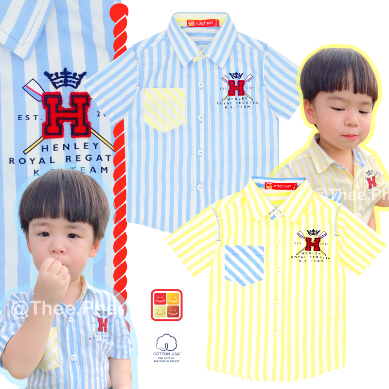 เสื้อเชิ้ตแขนสั้นเด็ก เสื้อเชิ้ตเด็กผู้ชาย ลายทาง ผ้าฝ้าย 100% ของแท้จาก KidsplanetOfficial (2823S)