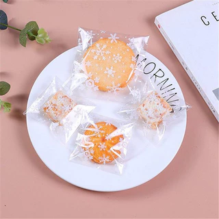 *พร้อมส่ง* ถุงฝากาว (100ใบ) ลายเกล็ดหิมะ (เลือกขนาดได้) ซองคุกกี้ บราวนี่ แถบกาวใส่คุกกี้ น่ารัก ขนม