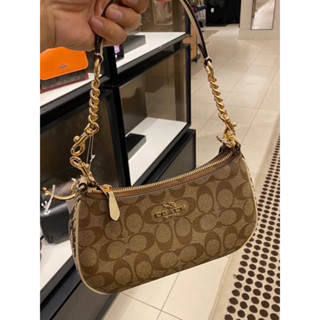 พร้อมส่ง แท้ 🇺🇸💯% New Coach TERI SHOULDER BAG IN SIGNATURE CANVAS (COACH CC323) GOLD/KHAKI CHALK MULTI