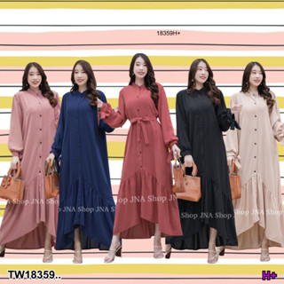 TwinsShopVip💗พร้อมส่ง TW18359 แม็กซี่เดรสยาวแขนพอง ชายระบาย กระดุมหน้า ..