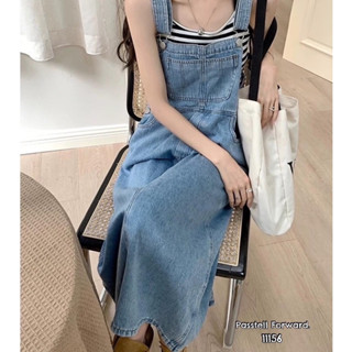 🇰🇷New🇰🇷  Korea denim overalls เอี้ยมยีนกระโปรงสายปรับได้ ผ้ายีนฟอกสีสวยค่า ตัวยาวใส่ได้ลุคโควเรียเลย