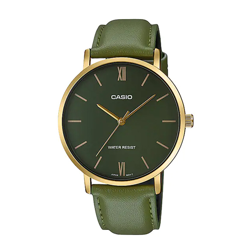CASIO นาฬิกาข้อมือผุ้ชาย สายหนัง สีเขียว รุ่น MTP-VT01GL,MTP-VT01GL-3B,MTP-VT01GL-3BUDF