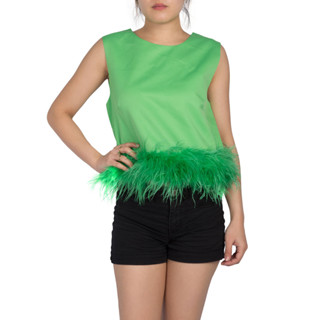 SHU APPAREL FEATHER-TRIM CROPPED TANK TOP #1 - GREEN