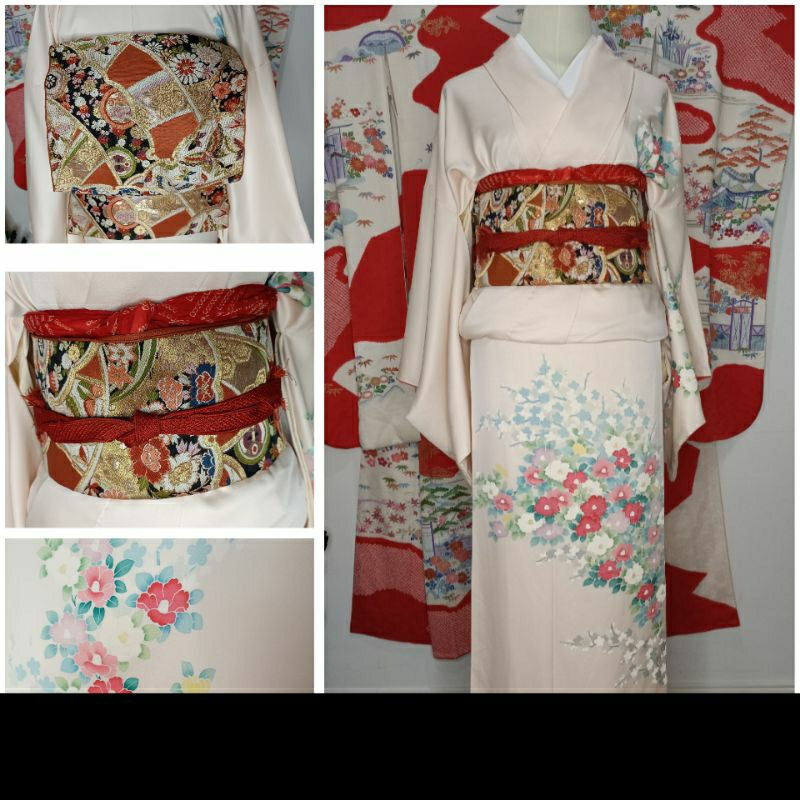 พร้อมส่ง set kimono กิโมโนมือสอง สีพาสเทล ของแท้จากญี่ปุ่น
