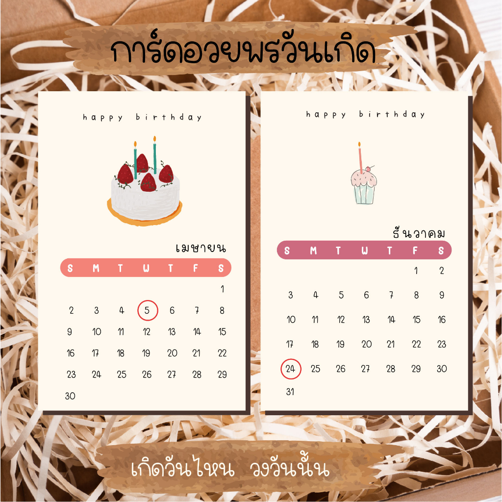 Happy birthday Card การ์ดอวยพรวันเกิดแนวปฏิทิน เกิดวันไหนวงวันนั้น อัพเดททุกปี