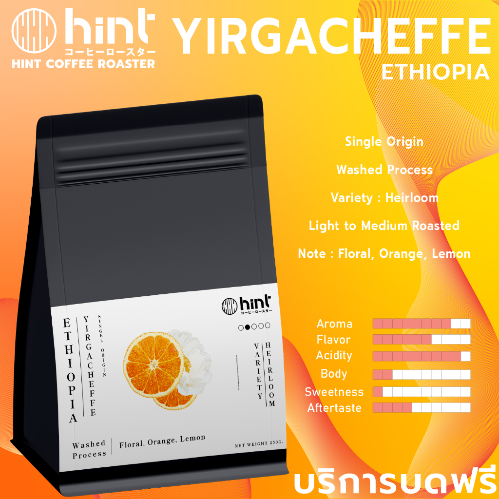 เมล็ดกาแฟคั่ว Ethiopia Yirgacheffe  คั่วอ่อน (Light To Medium Roast) Hint Coffee Roaster