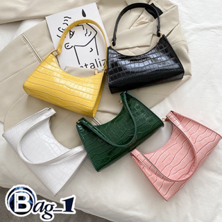 bag(BAG1747) กระเป๋าผ้าหนังสะพายไหล่ เป็นลายหนังจระเข้