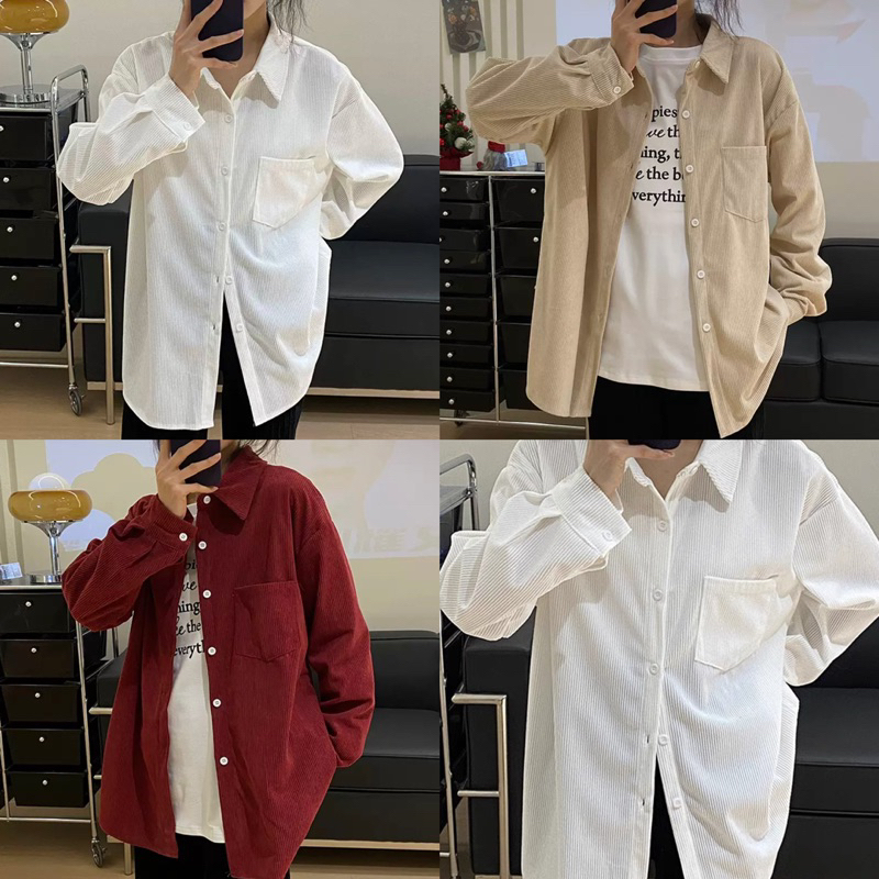 Somedays_closet l พร้อมส่ง Reli shirts เสื้อเชิ้ตผ้ากำมะหยี่ลูกฟูกเบาๆ นุ่มใส่สบาย