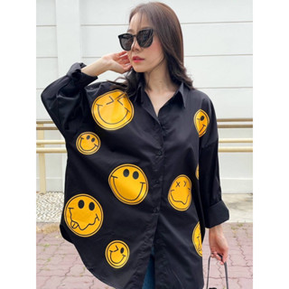 เสื้อเชิ้ตหน้ายิ้ม พร้อมส่ง ✨Smiley shirt ลายสมายรี่ ไม่โหล ทรง oversize น่ารักมาก😊