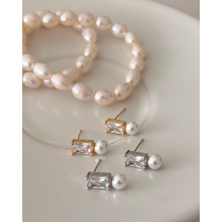 A.piece ต่างหู [Silver 925 pin+Brass] Drop pearl earrings(377)