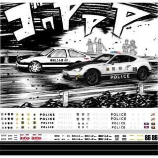 ตำรวจญี่ปุ่น รถเต้าหู้  AKINA Initial D  REDSUN Japan POLICE อากีนะ ดีคอล หมึกรองขาว ติดชิ้นงานได้ทุกสี ติดรถ 1/64 Decal