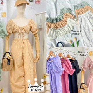 ♡พร้อมส่ง♡ Hunny.th เซ็ท 2 ชิ้น เสื้อผูกอก+กางเกง สีพาสเทล~ เสื้อยืด เสื้อผ้า เดรส ชุดเซ็ต เสื้อแฟชั่น เดรสสั้น