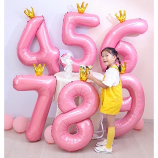 Number 0-9 balloon บอลลูนตัวเลขสีชมพู Happy Birthday