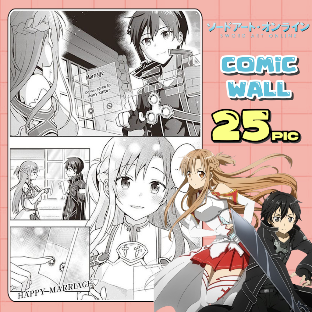 Comic wall SAO (Sword Art Online) กระดาษ A5 ปริ้นภาพขาวดำ (2 ชุดแถมกาว)