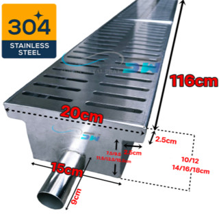 ราง Gutter Stainless304 รุ่นหนา (ราง+ฝา) 1.16เมตร กว้าง20cm