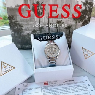 ⌚นาฬิกาข้อมือNEW Guess ตัวเรือนและสายสเตนเลสสีเงิน🌈 ดีไซน์โชว์กลไก