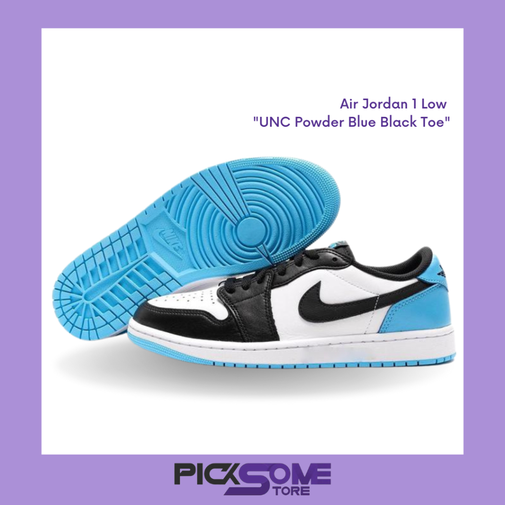 (พร้อมส่ง)  ของแท้100% รองเท้า Nike Air Jordan 1 Low UNC Powder Blue Black Toe🖤💙