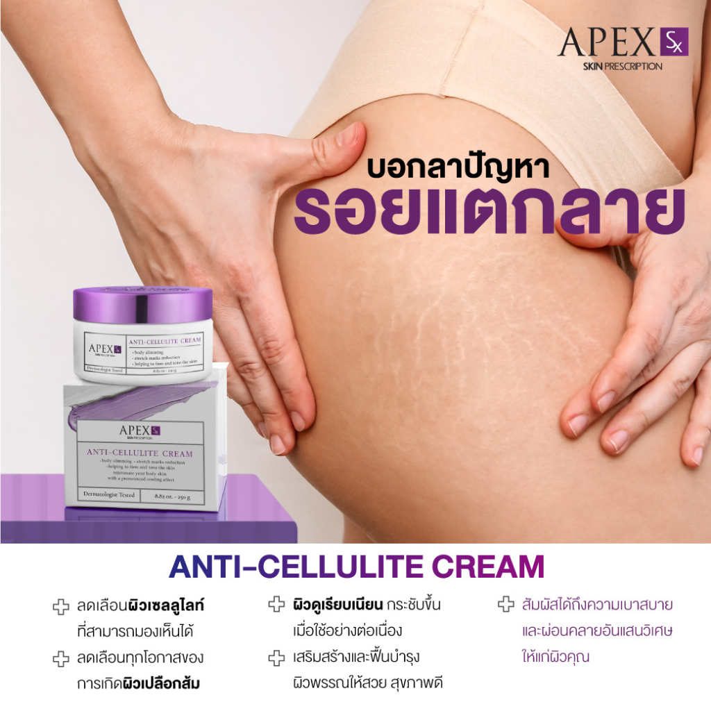 APEX-SX ANTI-CELLULITE CREAM ครีมนวดกระชับสัดส่วน สูตรเย็นเอกสิทธิเฉพาะ APEX ลดผิวเปลือกส้ม 250 g. - รูปที่ 3